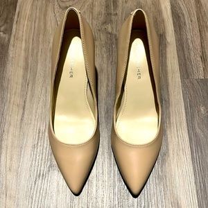 Zala Block Heel Pointy Toe Pump by Marc Fisher in Nude